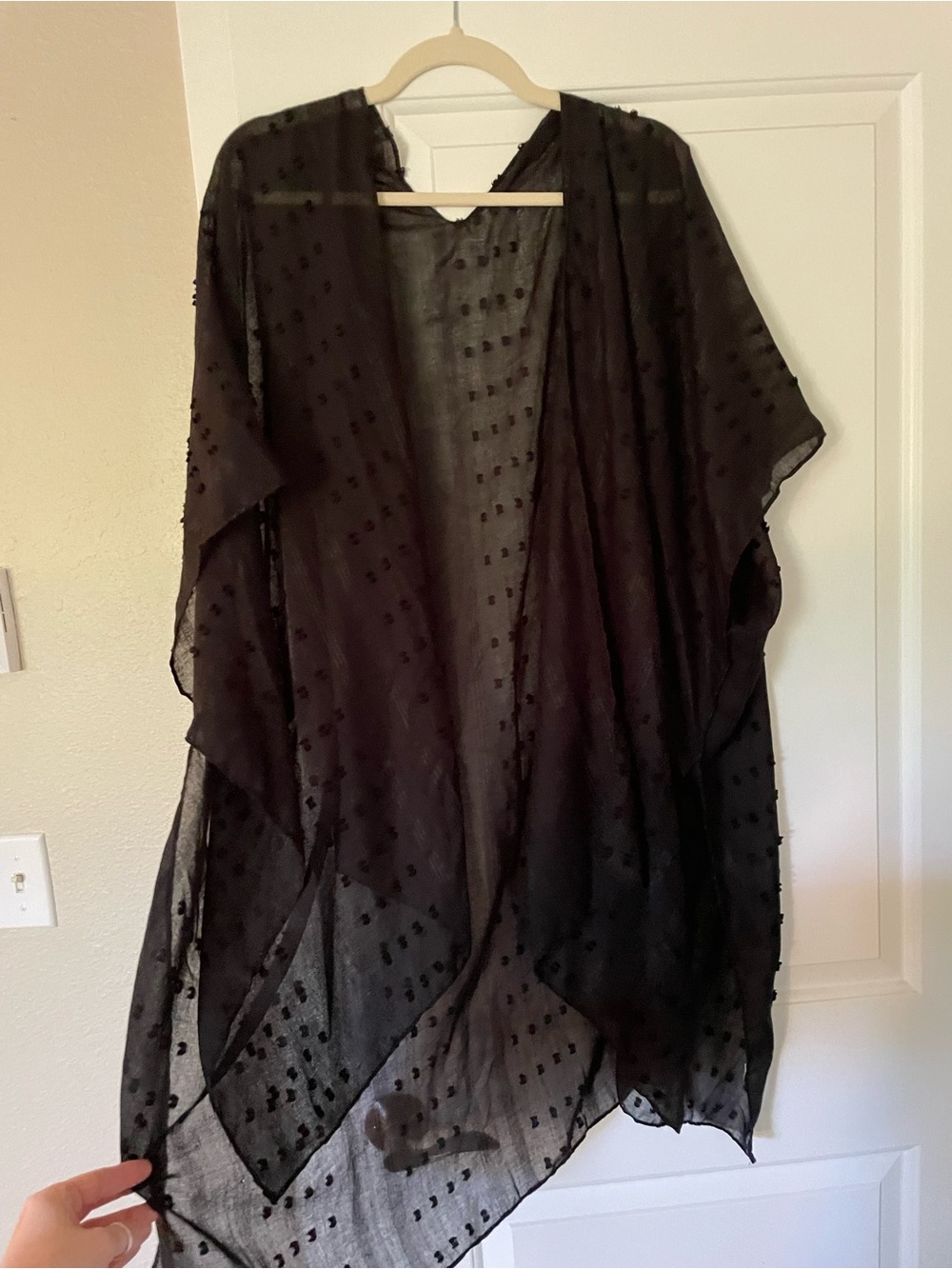Sheer Black Swiss Dot Kimono Cover-Up